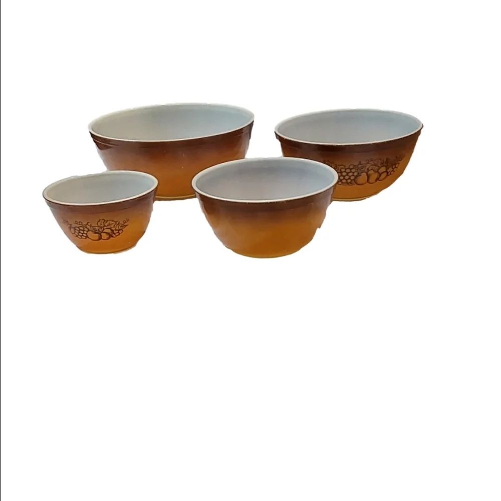 VINTAGE PYREX OLD ORCHARD‎ 1950'S FRUIT MIXING BOWL SETS OF 4